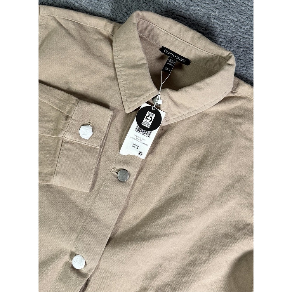 Eileen Fisher Women Organic Cotton Wheat Beige Classic Collar Jacket Size Medium